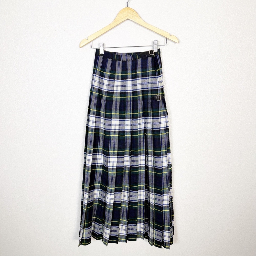 Kinloch Anderson Scottish Pleated Kilted Maxi Skirt Girls Size 8 Tartan Wool